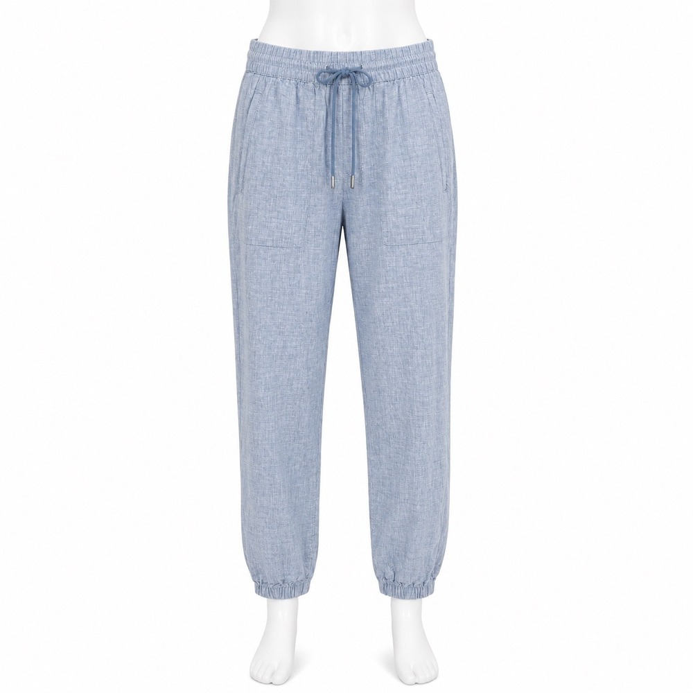 Athleta Retreat Linen Jogger Pants 4 Chambray Blue Drawstring Pull On Coastal